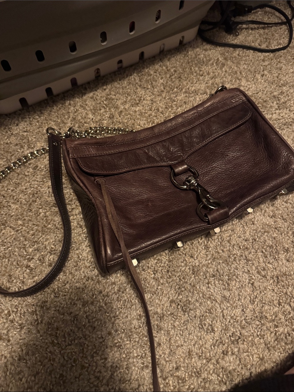 Rebecca Minkoff Dark Brown Leather Crossbody with Chain Strap